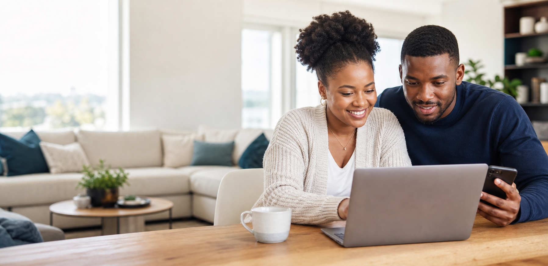Couple reviewing their loan options together at home